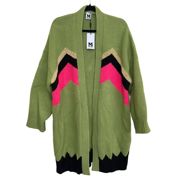 Missoni $795 Green Knit Geometric Long Length Cardigan Sweater Medium NWT - Picture 4 of 9